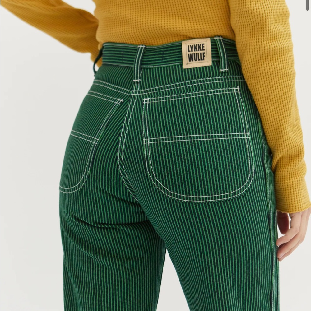 Lykke Wullf Workwear Denim Jeans in Green and Blue Railroad Stripe in Size 2